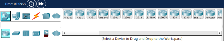 Close-up of the device selection menu in Packet Tracer highlighting routers, switches, and firewalls.